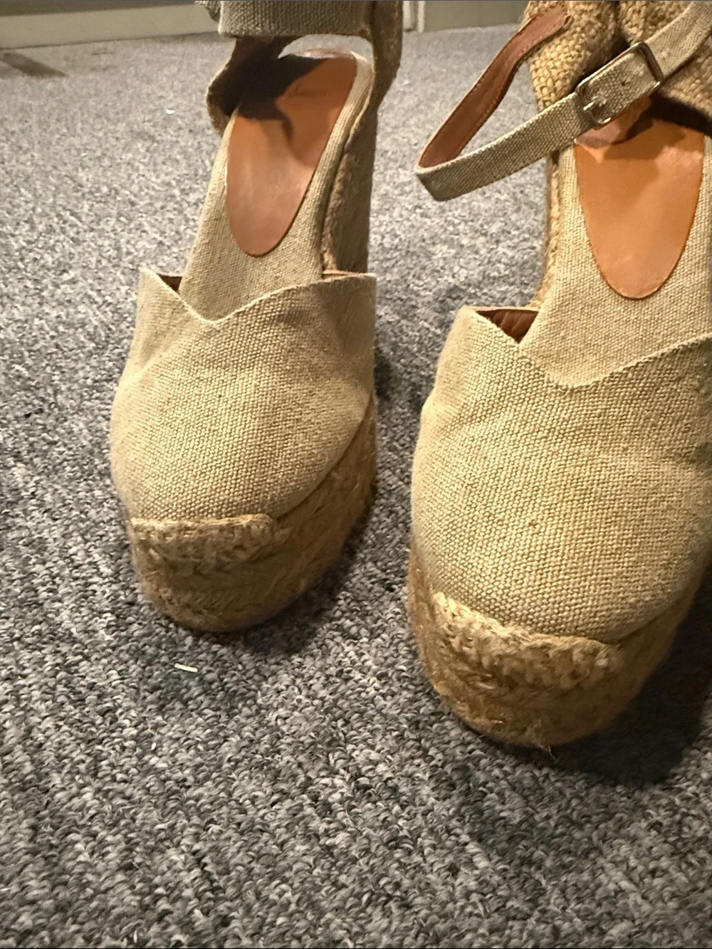 Castaner Womens Tan Espadrille Wedge Sandals with Ankle Strap size 38